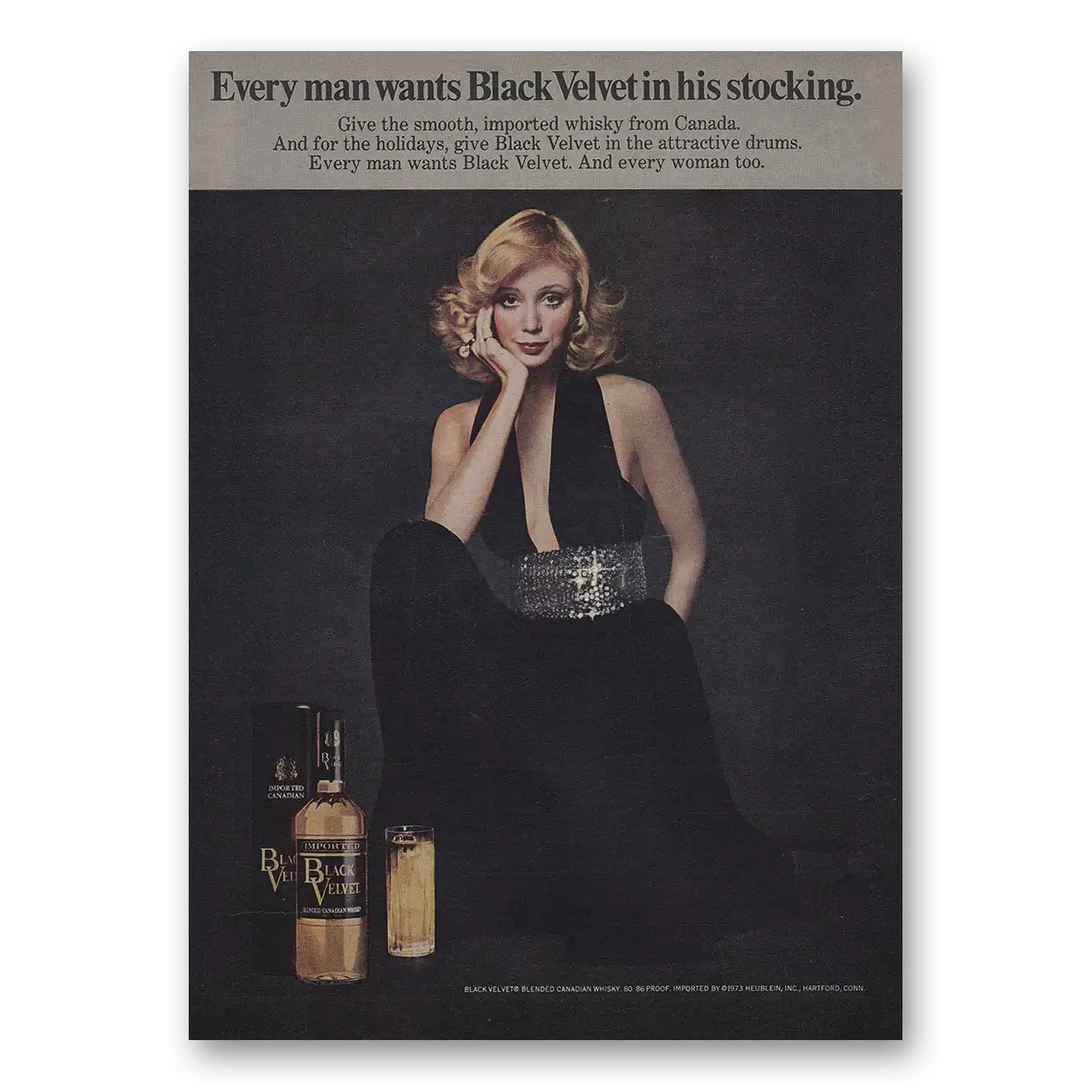 1973 Black Velvet Whisky Print Ad | Every Man