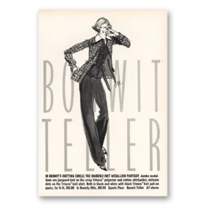 1973 Bonwit Teller Print Ad | Kimberly Knit Medallion Pantsuit