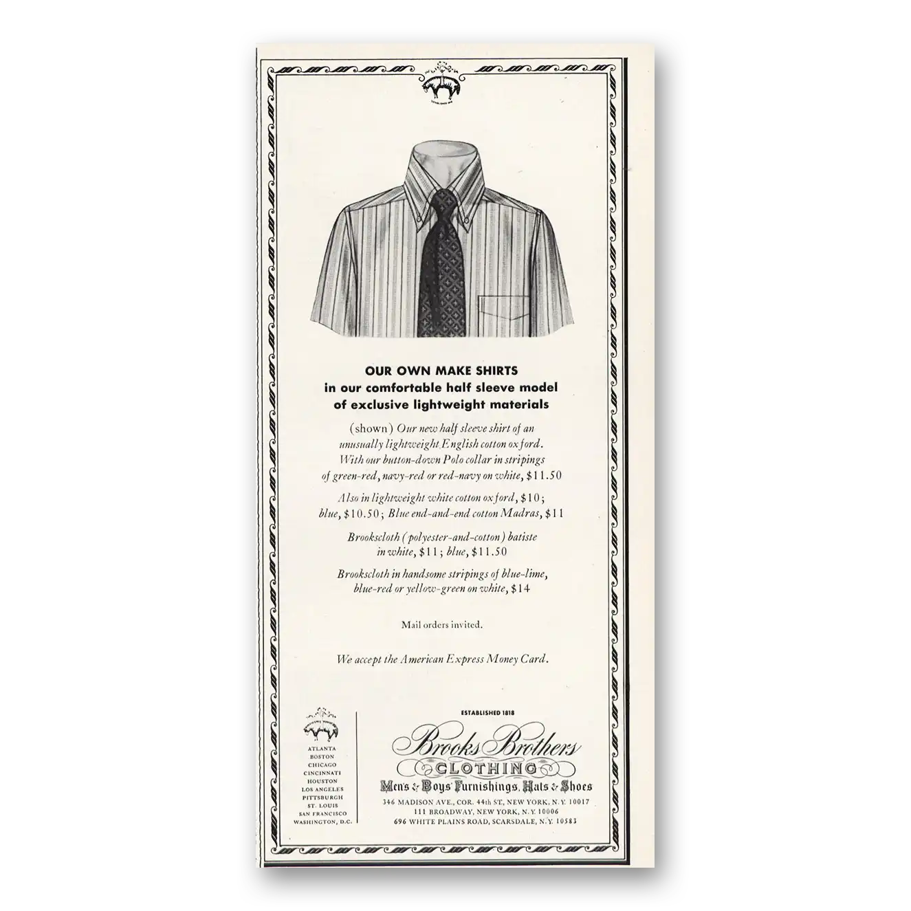 1973 Brooks Brothers Print Ad | Our Own Make Shirts