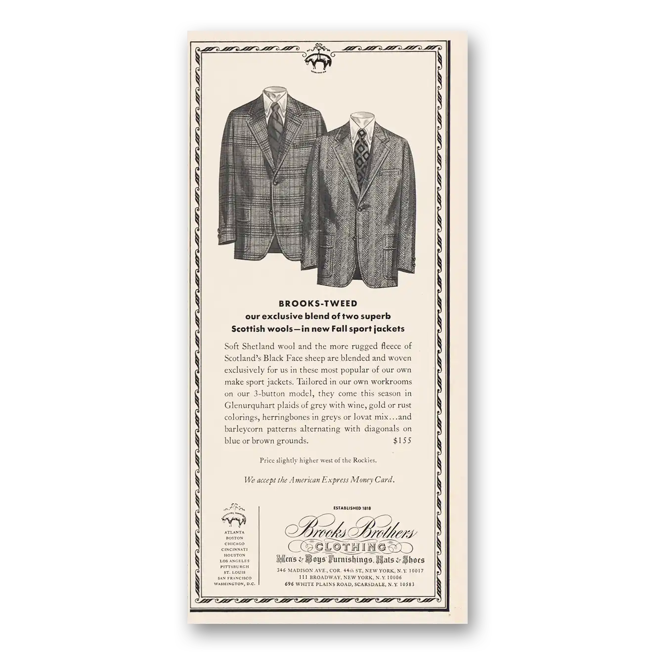 1973 Brooks Brothers Print Ad | Tweed Scottish Wools