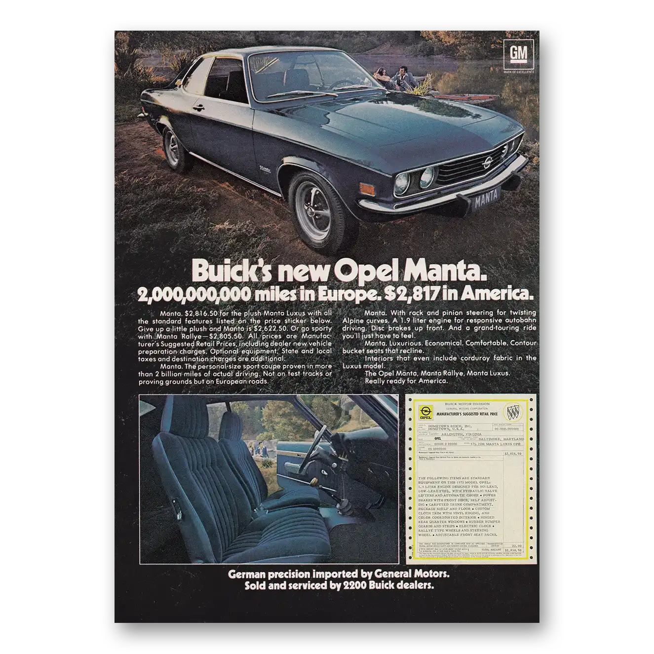 1973 Buick Opel Print Ad | Two Million Miles