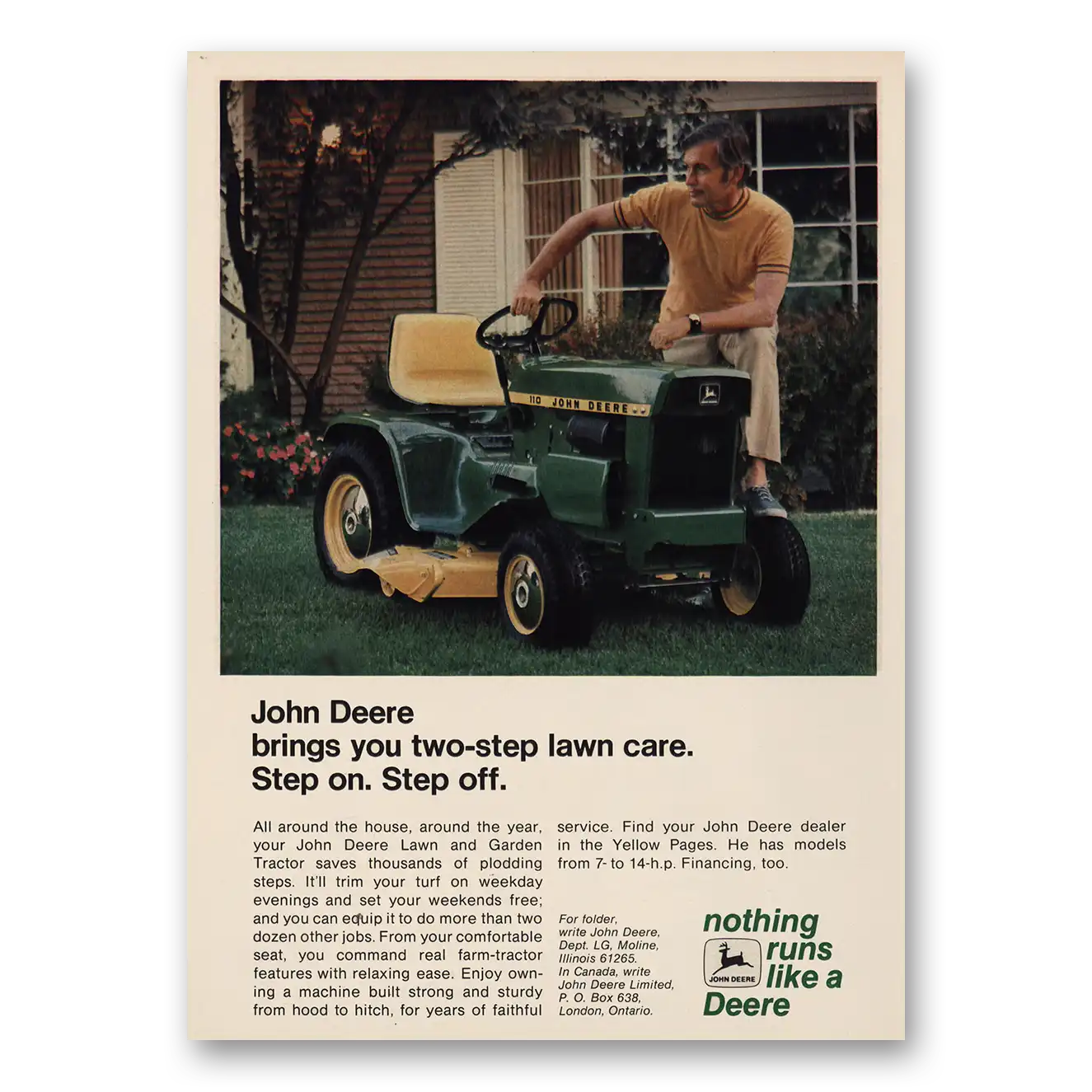 1973 John Deere Mowers + Tractors Print Ad | Riding Mower
