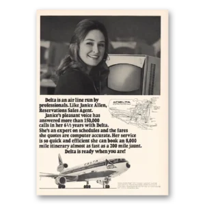 1973 Delta Air Lines Print Ad | Janice Allen Reservations Agent