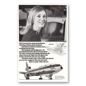 1973 Delta Air Lines Print Ad | Dc10 Nancy Palmer