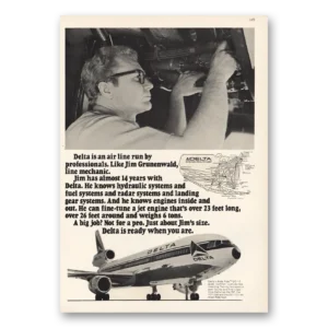 1973 Delta Air Lines Print Ad | Jim Grunenwald Line Mechanic