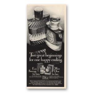 1973 Christian Dior Print Ad | Two Great Beginnings One Happy Ending