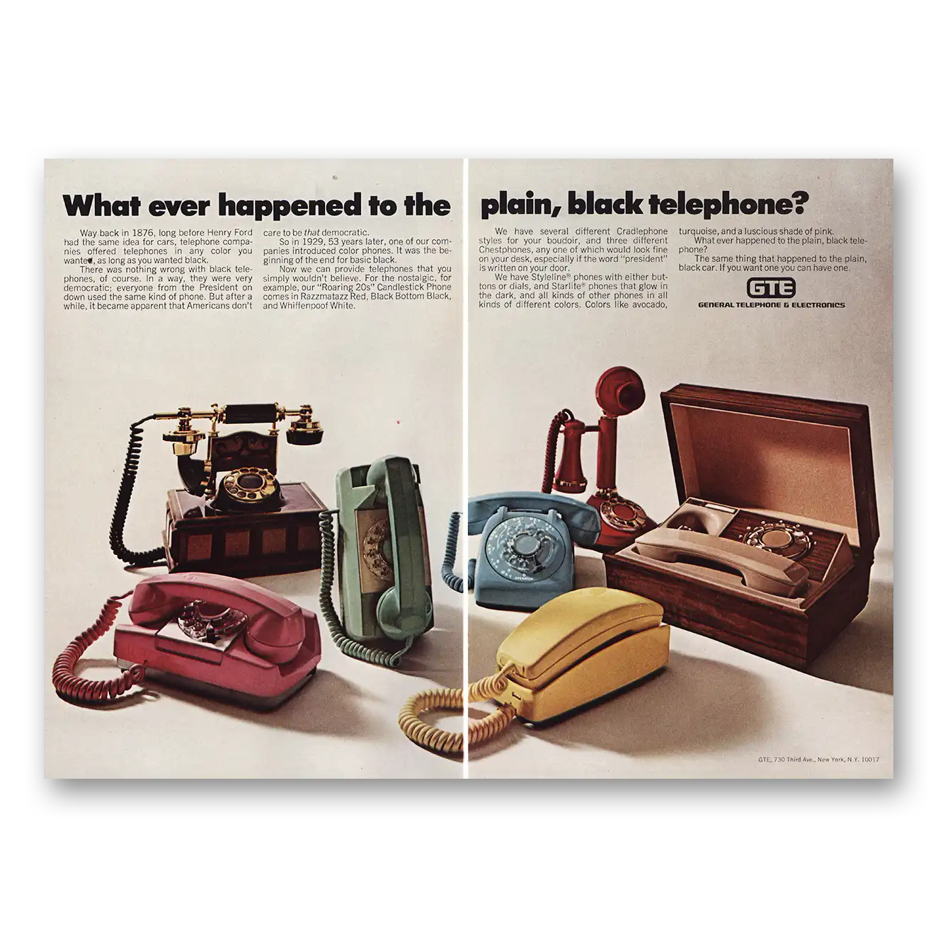 1973 General Telephone GTE Print Ad | Plain Black Telephone