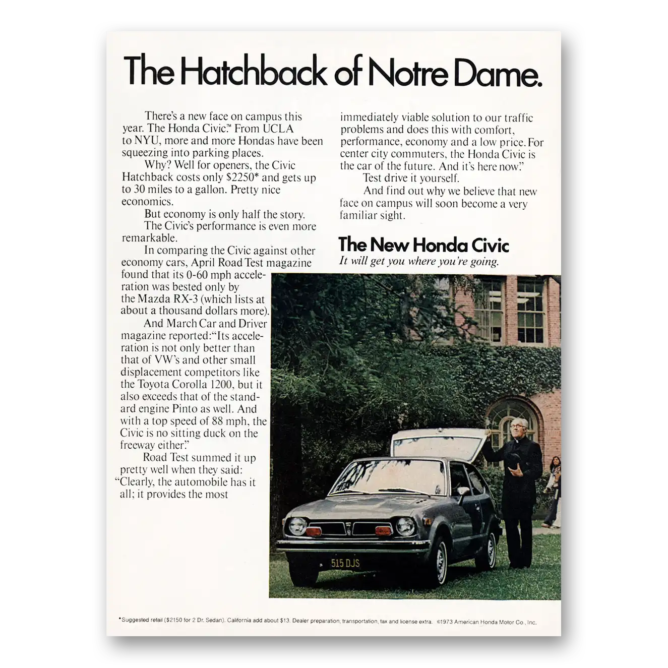 1973 Honda Civic Print Ad | Hatchback Notre Dame
