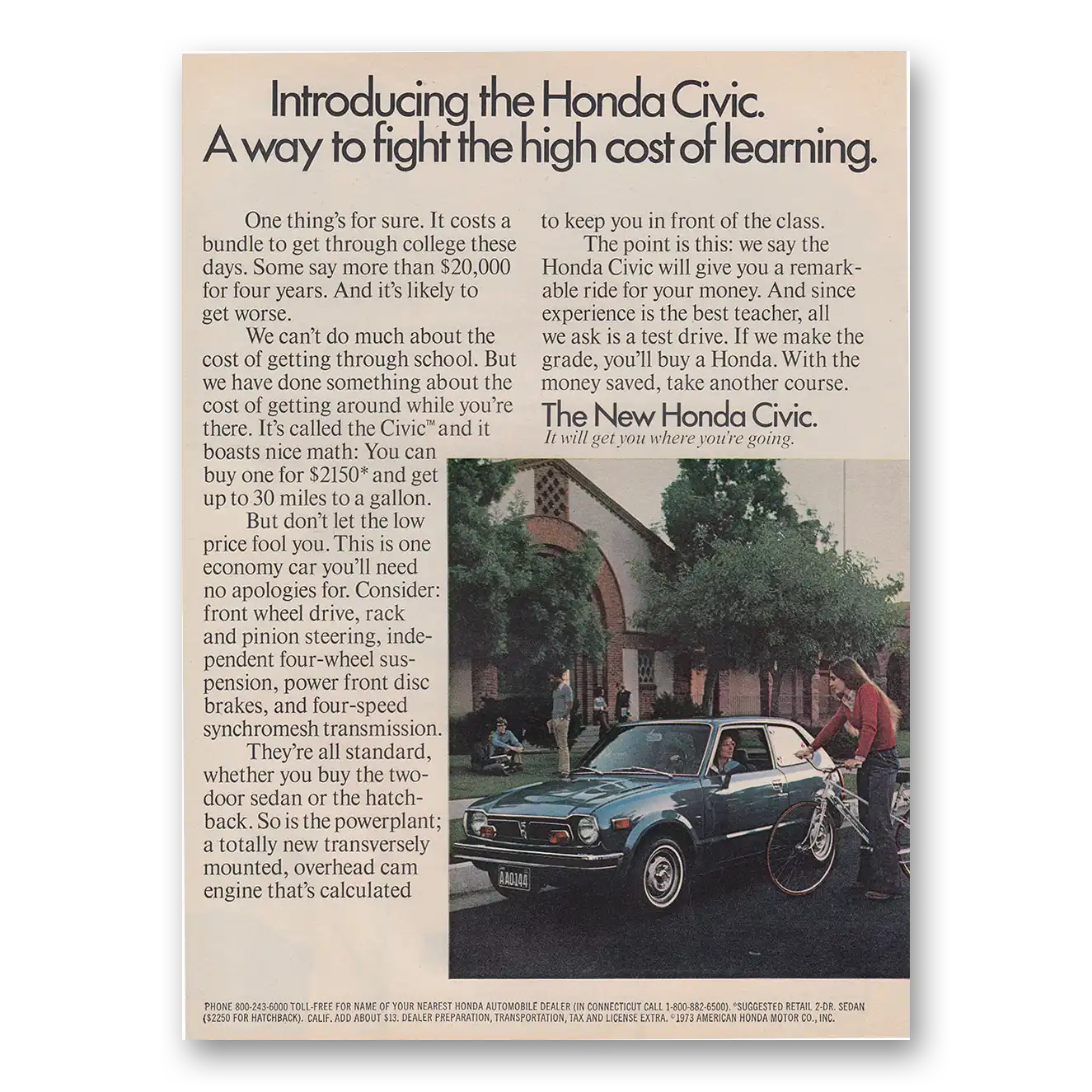 1973 Honda Civic Print Ad | Cost Learning