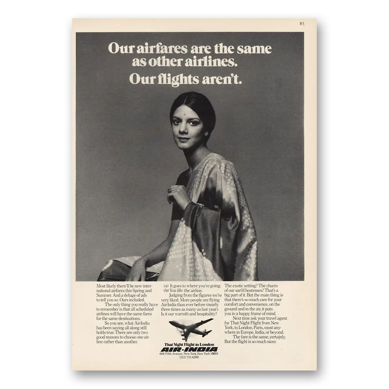 1973 Air India Print Ad | Airfares Same