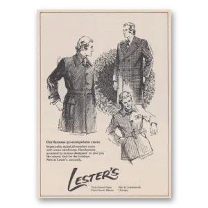 1973 Lesters Go Everywhere Coats Print Ad | Park Forest