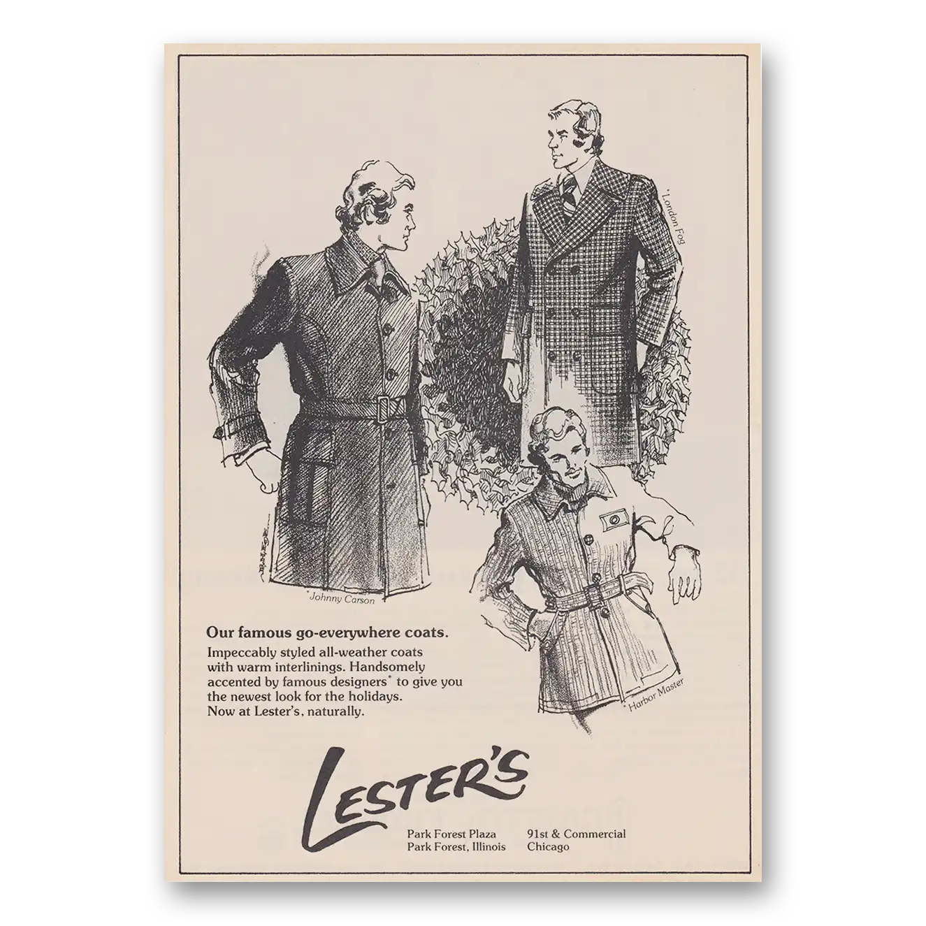 1973 Lesters Go Everywhere Coats Print Ad | Park Forest