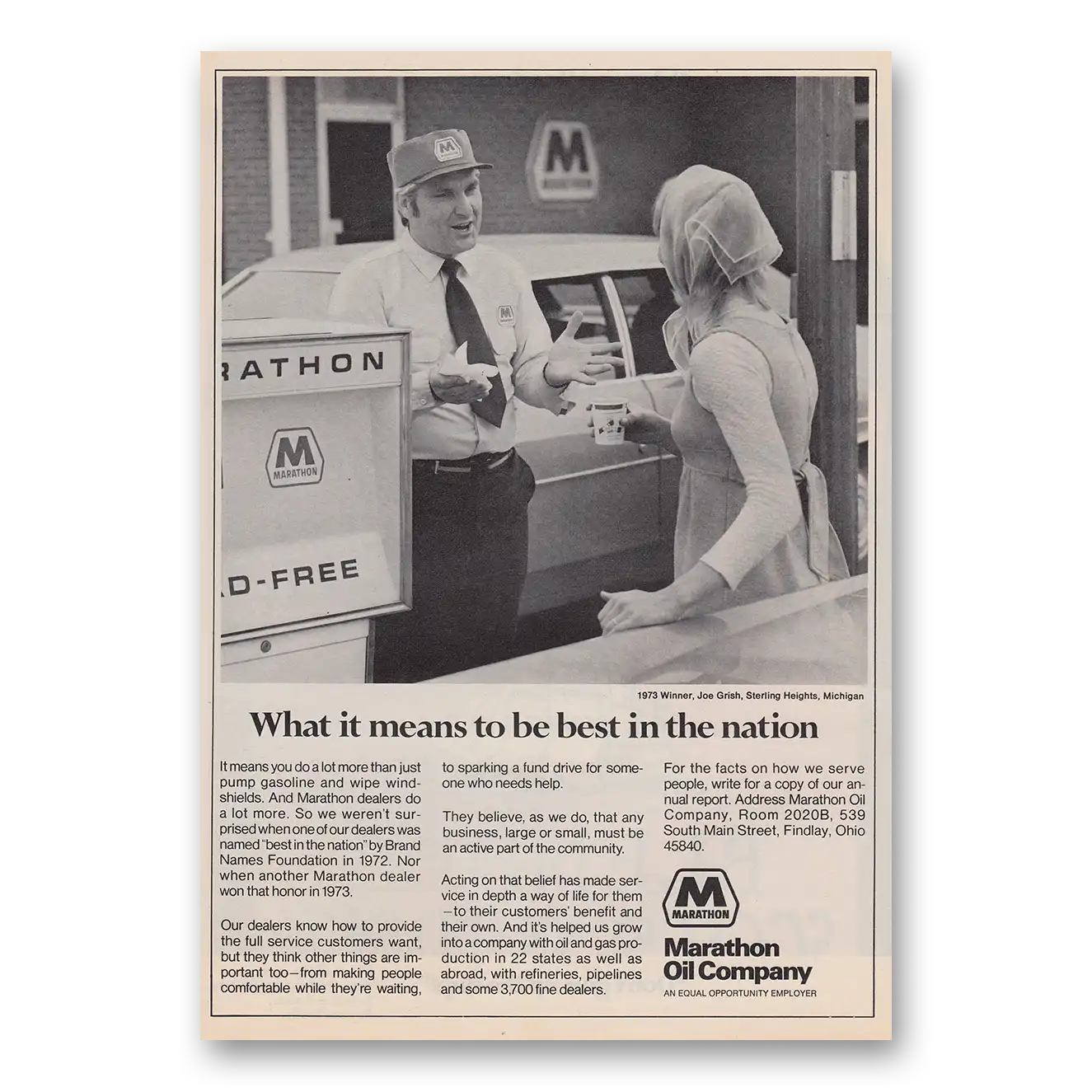 1973 Marathon Gasoline Print Ad | Best Nation