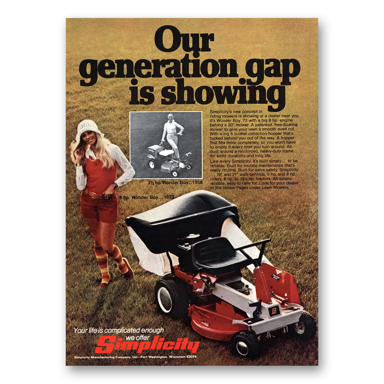 1973 Simplicity Mowers Tractors Print Ad | Riding Mower