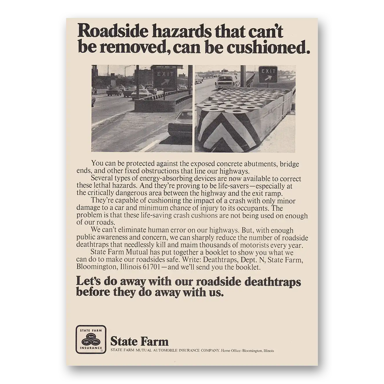 1973 State Farm Insurance Print Ad | Roadside Hazards
