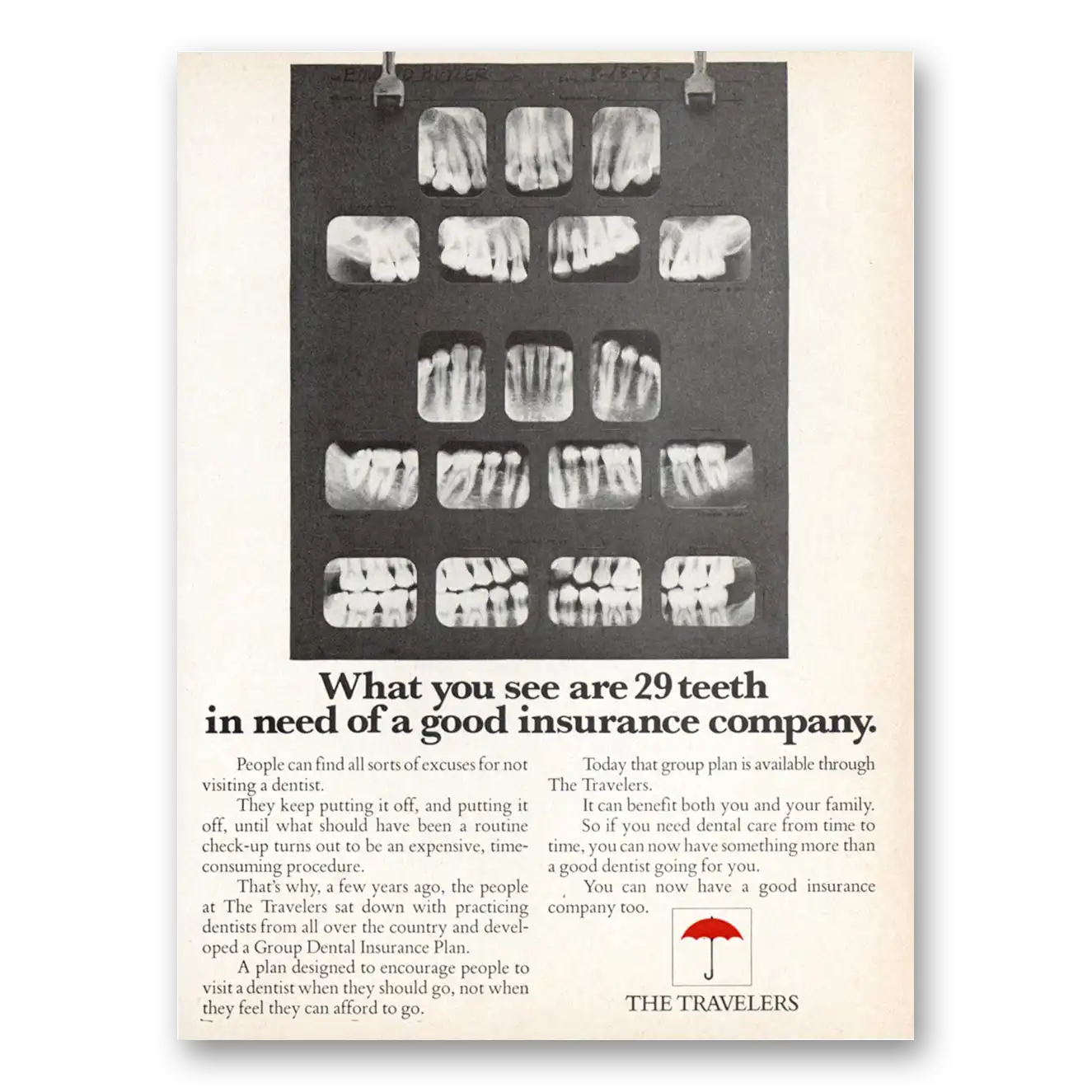 1973 Travelers Insurance Print Ad | Teeth