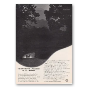1973 Volkswagen Beetle Print Ad | Two Pennymile Ride Paul Revere