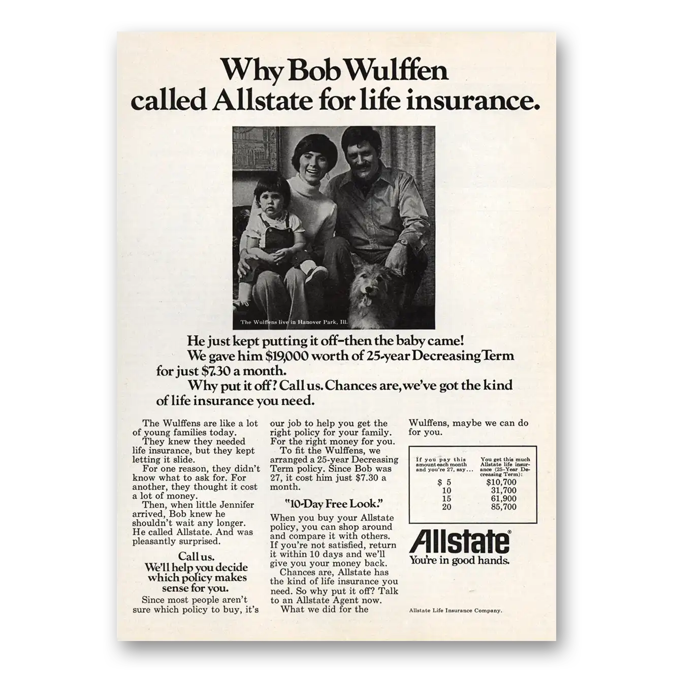 1974 Allstate Insurance Print Ad | Bob Wulffen