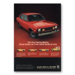 1974 Austin Marina Print Ad | Gas Saving