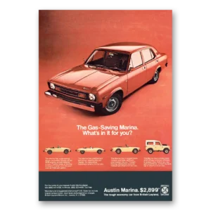 1974 Austin Marina Print Ad | Gas Saving