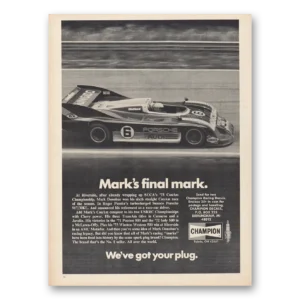1974 Champion Spark Plugs Print Ad | Marks Final Mark