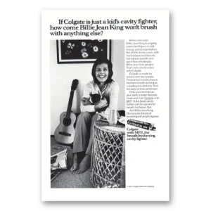1974 Colgate Toothpaste Print Ad | Billie Jean King