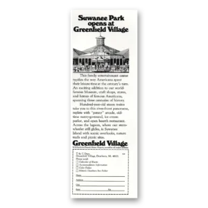 1974 Greenfield Village Print Ad | Suwanee Park