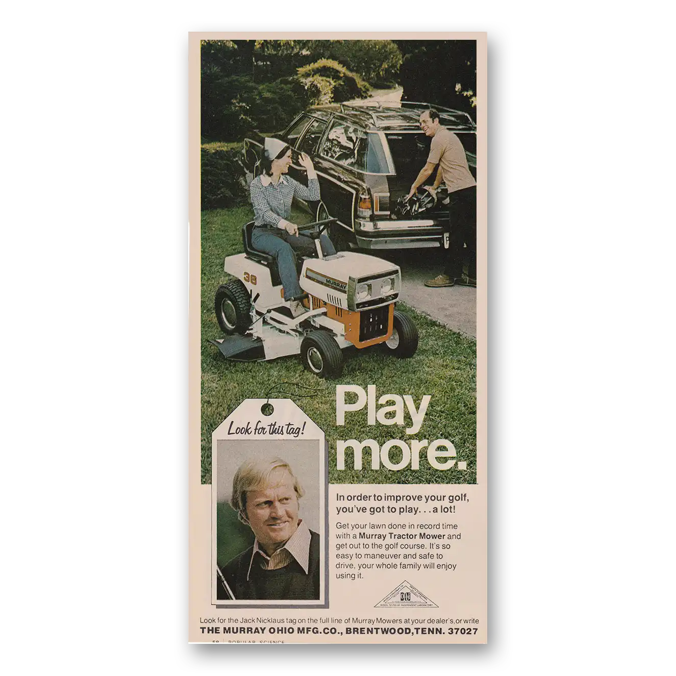 1974 Murray Tractor Mower Print Ad | Jack Nicklaus