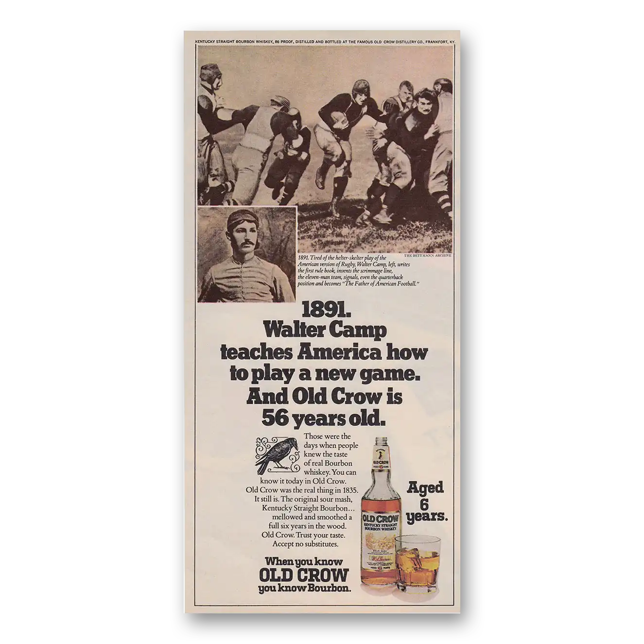 1974 Old Crow Whiskey Print Ad | Walter Camp