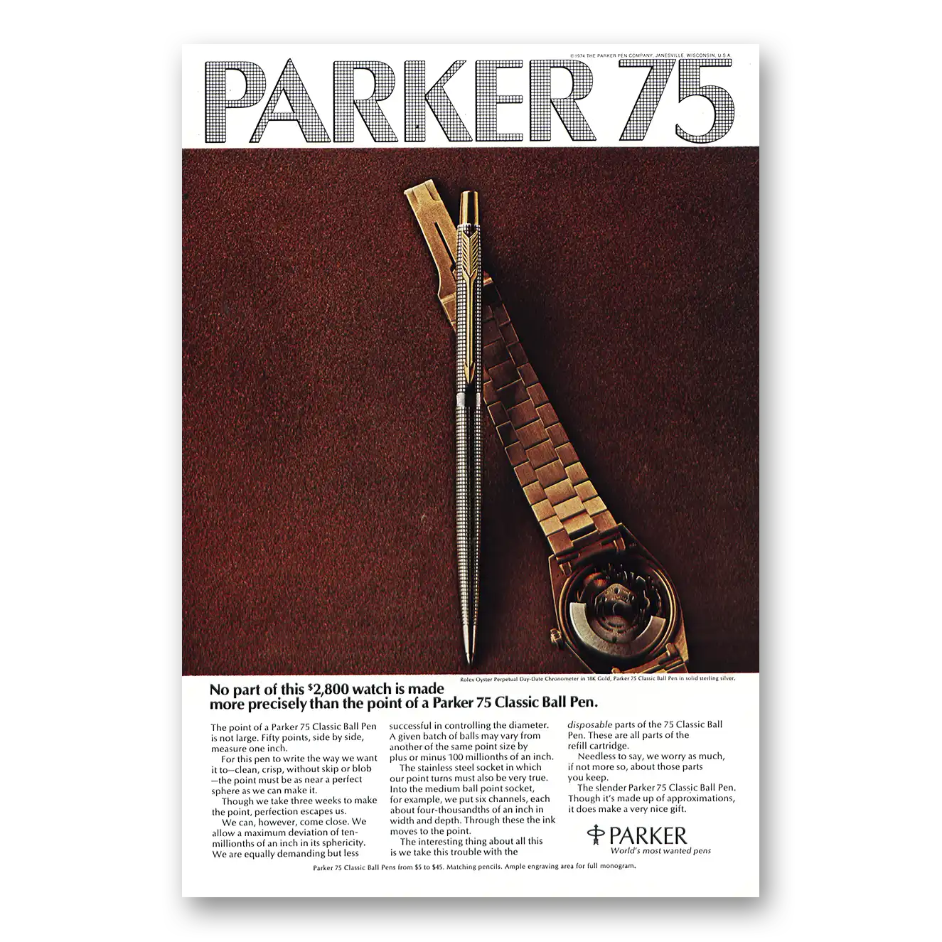 1974 Parker 75 Pen Print Ad | No Part