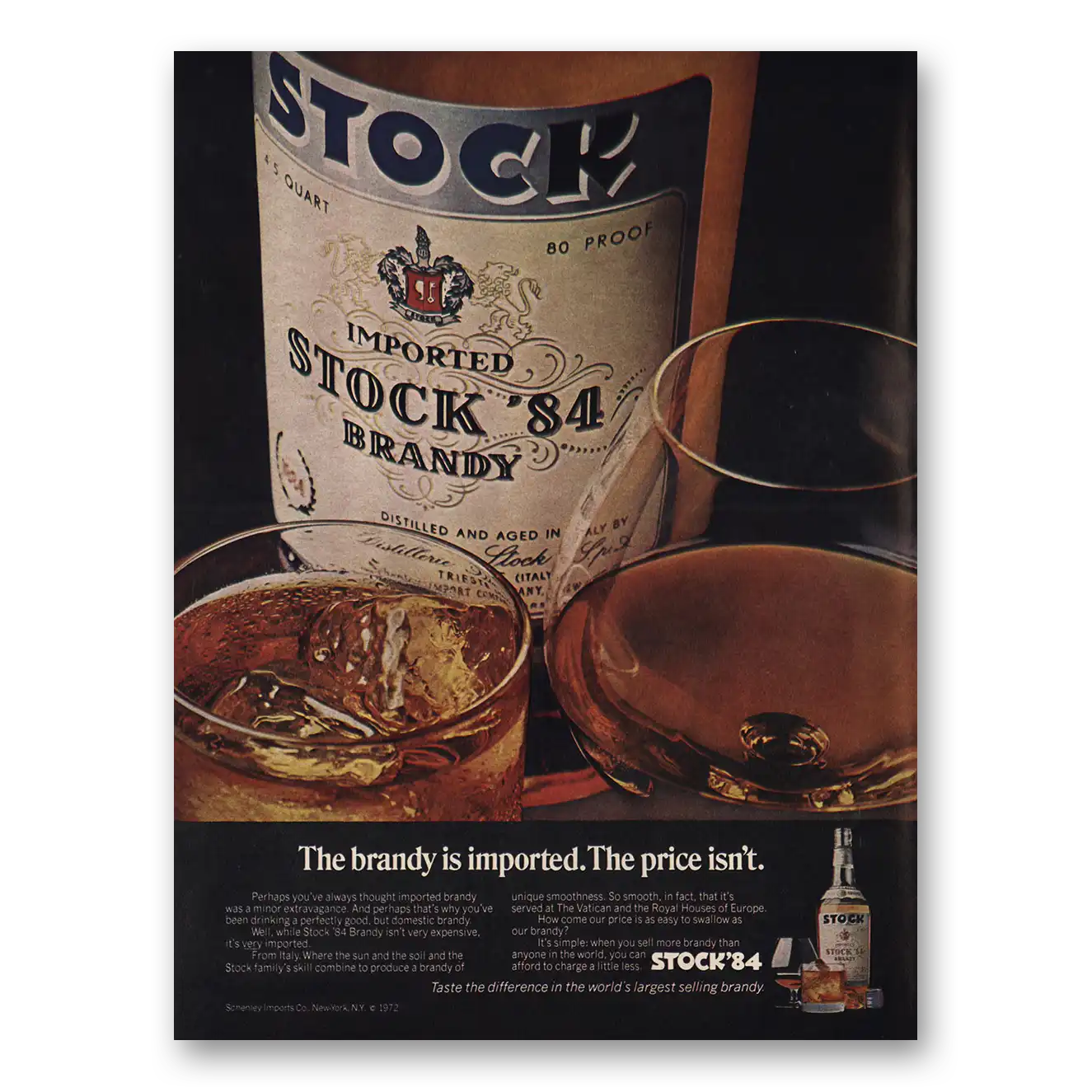 1974 Stock 84 Brandy Print Ad | Brandy Imported
