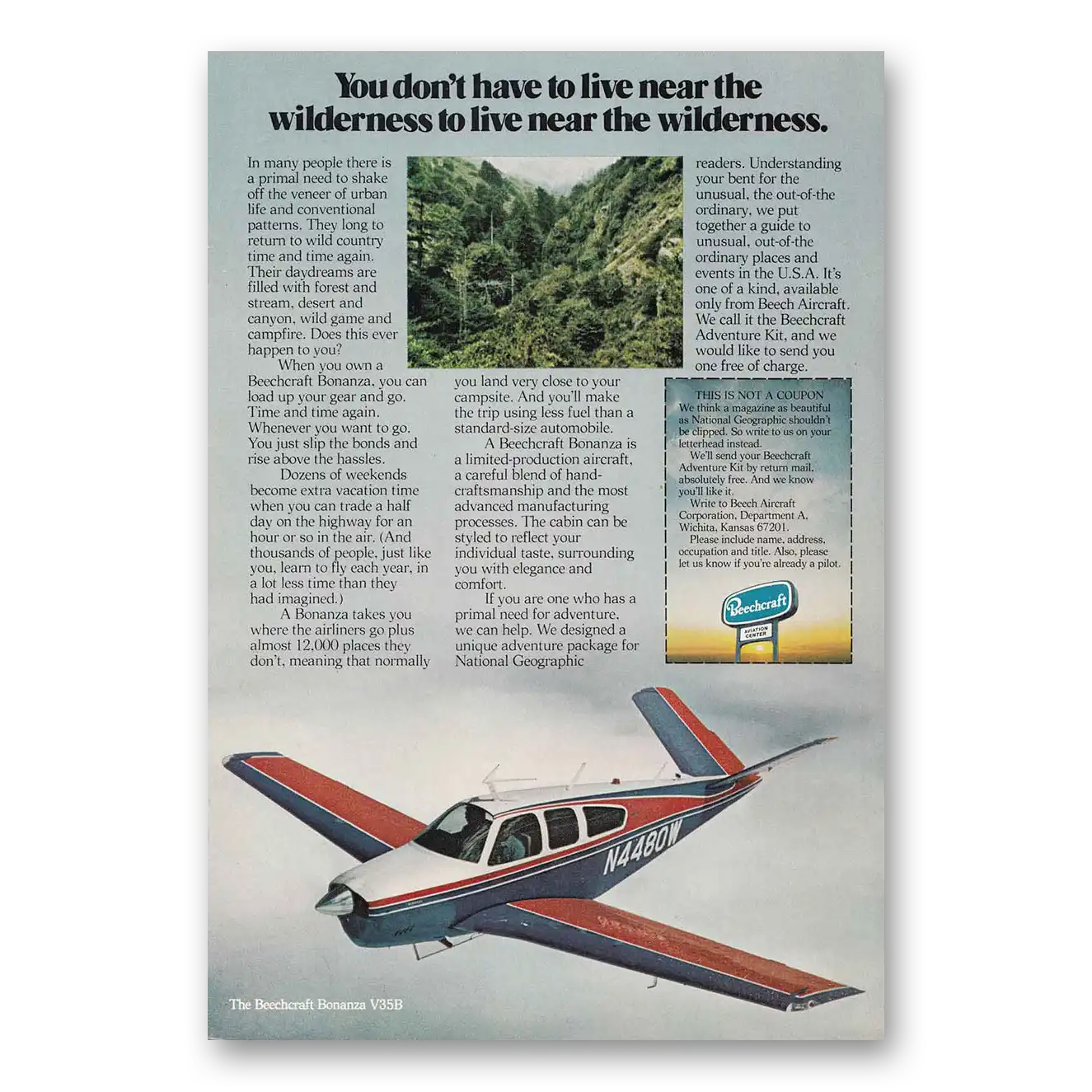 1975 Beechcraft Bonanza Print Ad | Wilderness