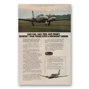 1975 Beechcraft Baron Print Ad | Save Fuel