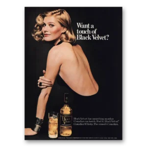 1975 Black Velvet Whisky Print Ad | Want Touch