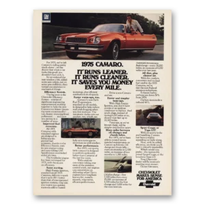 1975 Chevrolet Camaro Print Ad | Runs Leaner Runs Cleaner
