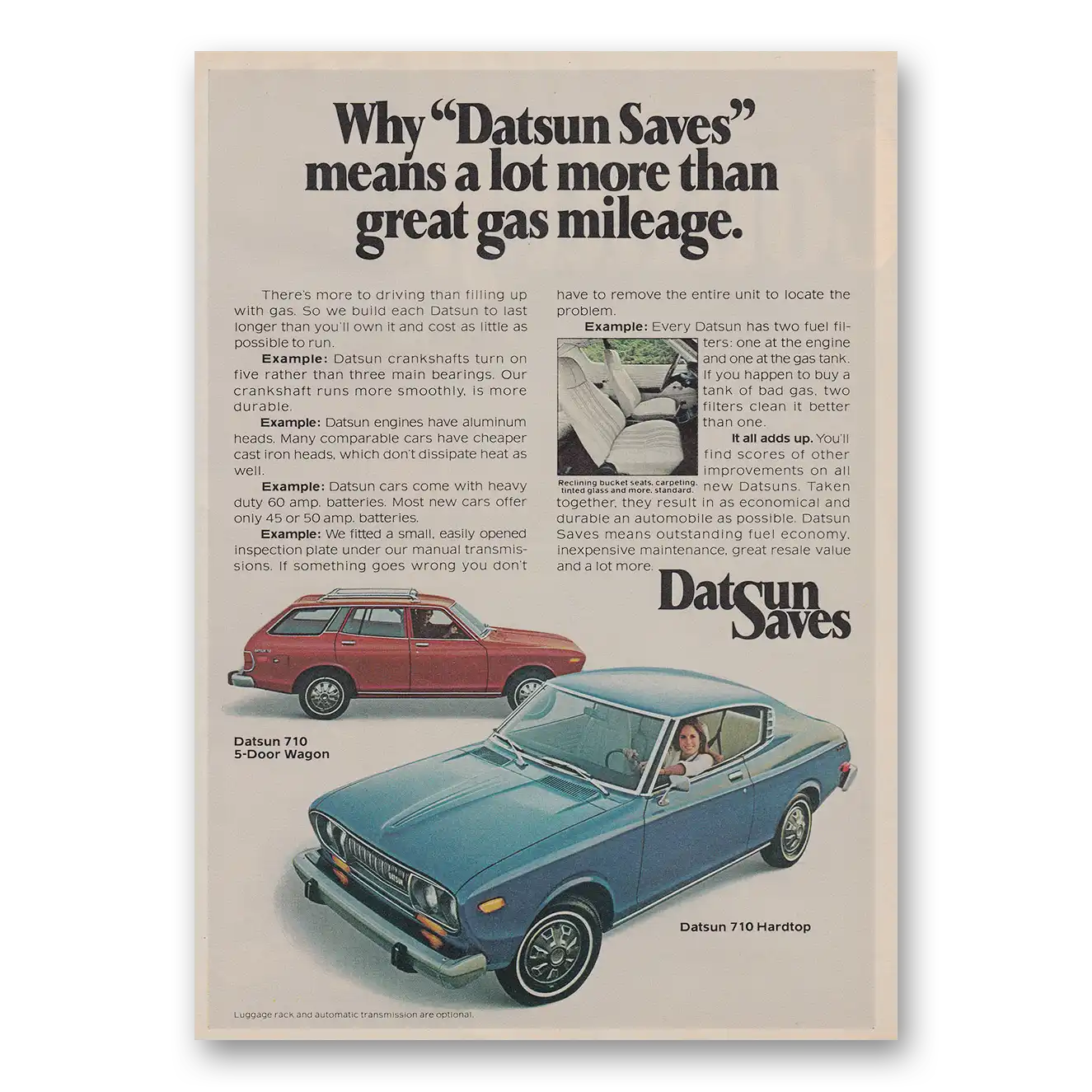 1975 Datsun 710 Print Ad | Gas Mileage