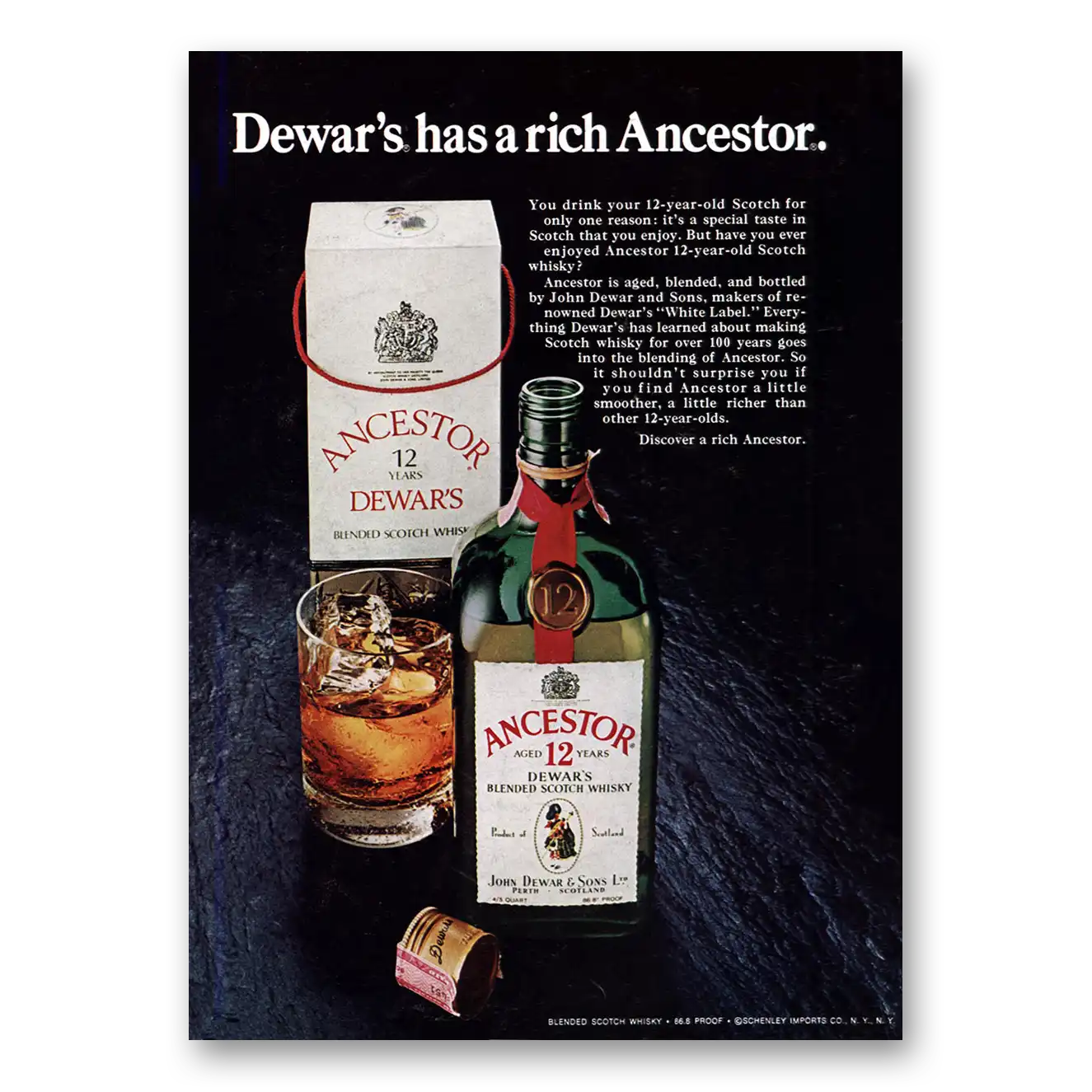 1975 Dewars White Label Print Ad | Rich Ancestor