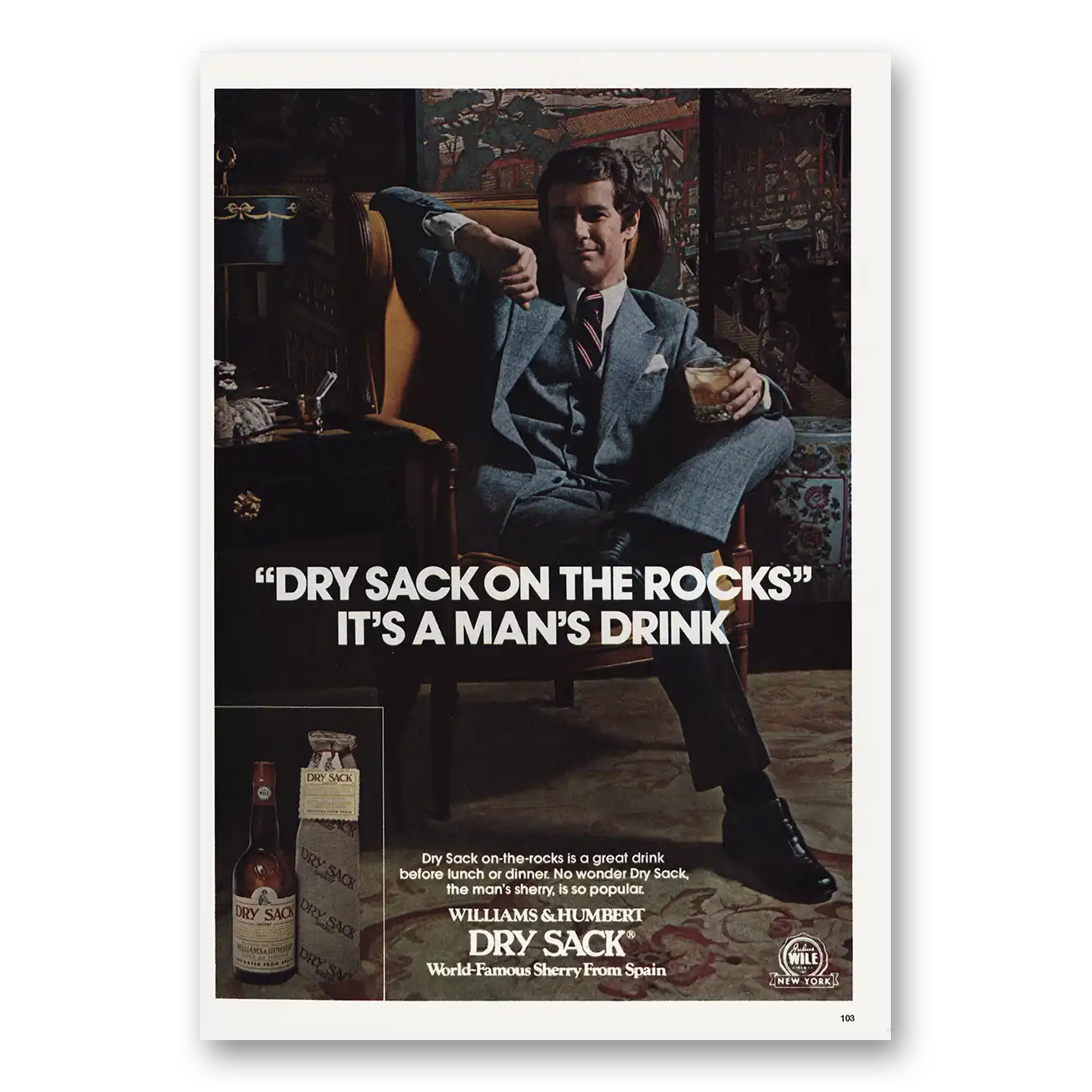 1973 Dry Sack Sherry Print Ad | Mans Drink