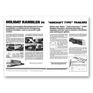 1975 Holiday Rambler Print Ad | Aircraft Type Trailers