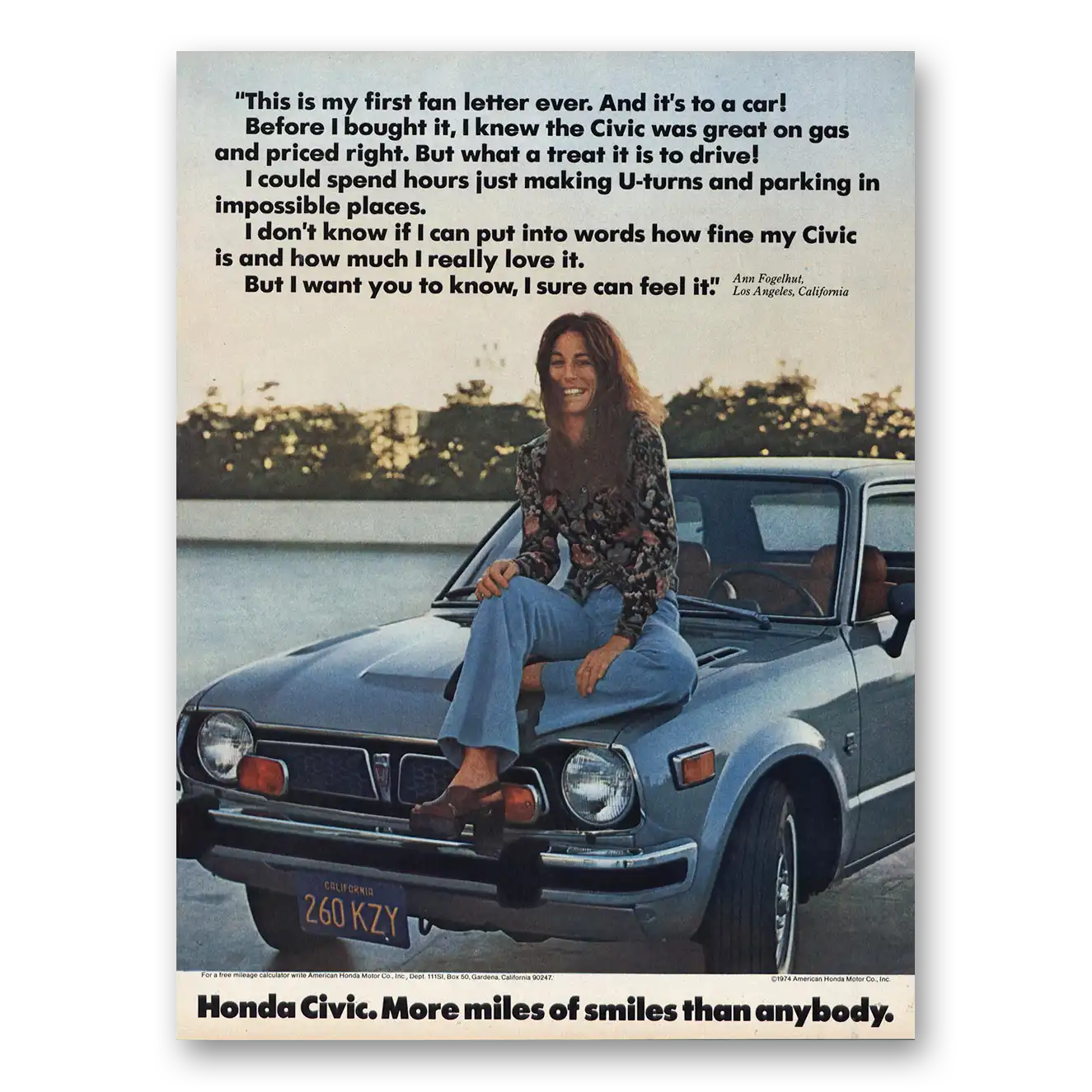 1974 Honda Civic Print Ad | First Fan Letter