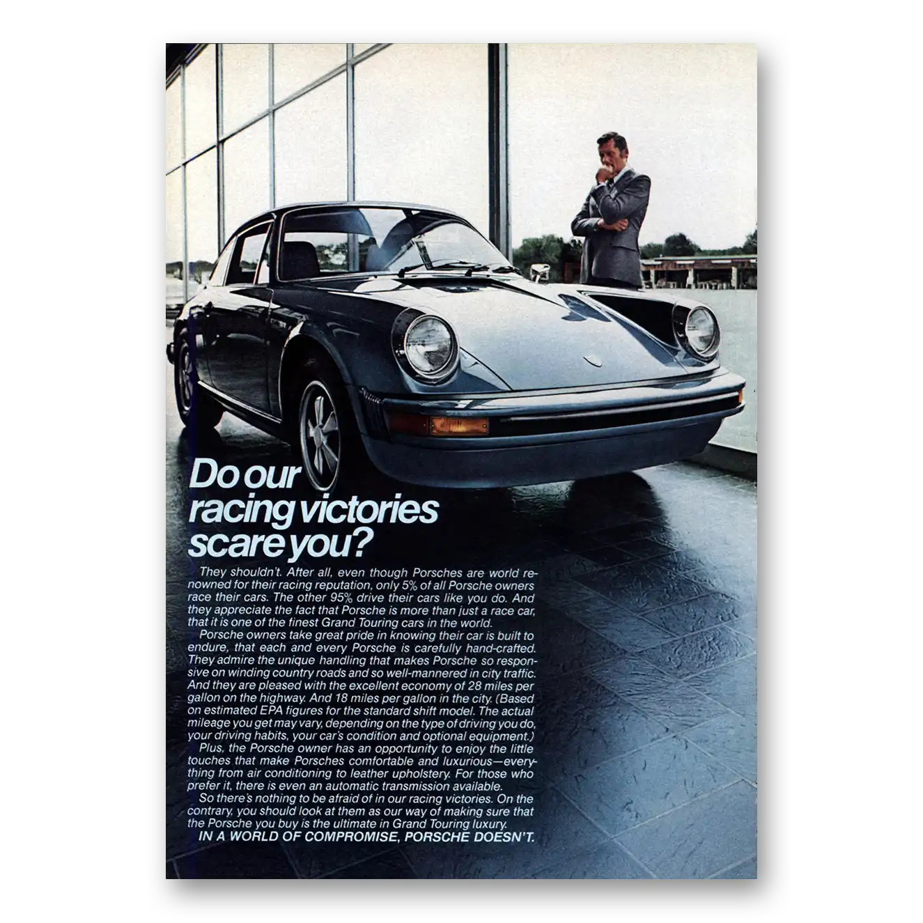 1975 Porsche Print Ad | Do Our Racing Victories Scare You