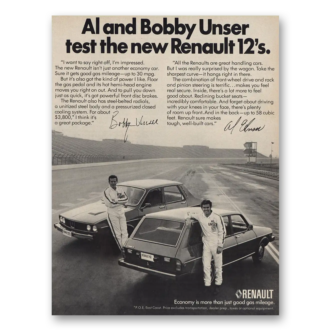 1975 Renault Print Ad | Al And Bobby Unser