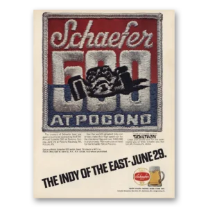 1975 Schaefer Beer Print Ad | Pocono The Indy Of The East