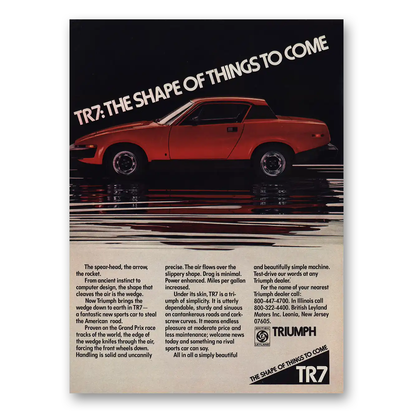1975 Triumph TR7 Print Ad | Shape Of Things To Come Spear Head