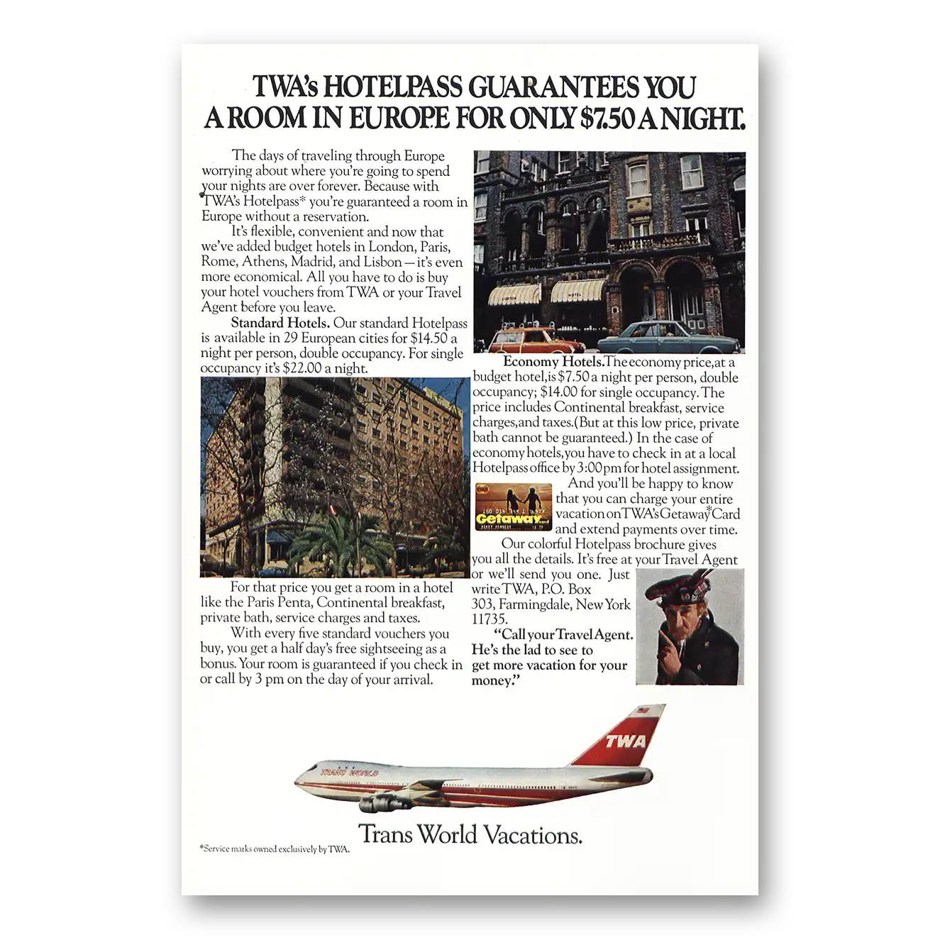 1975 TWA Print Ad | Hotelpass Guarantees