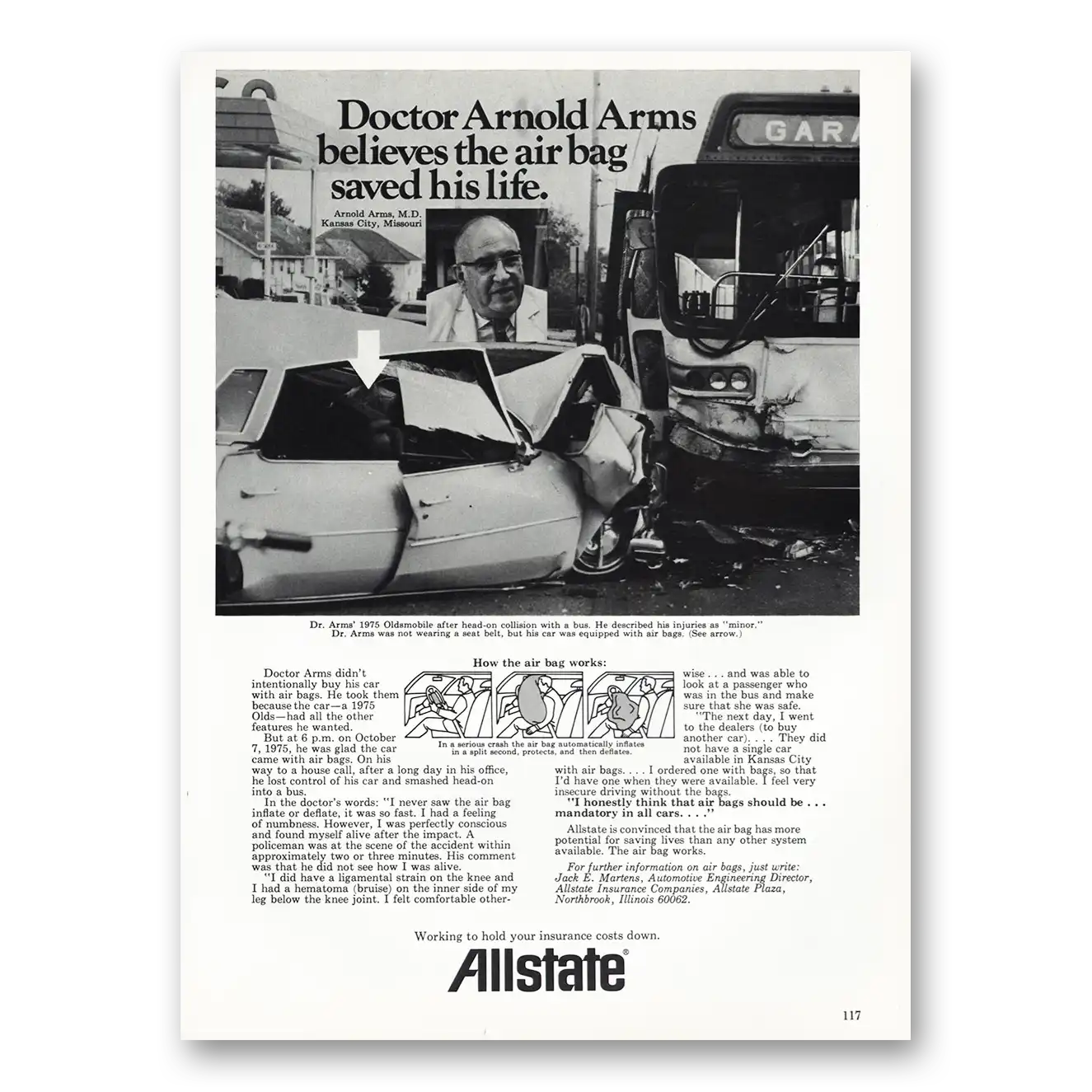 1976 Allstate Insurance Print Ad | Doctor Arnold