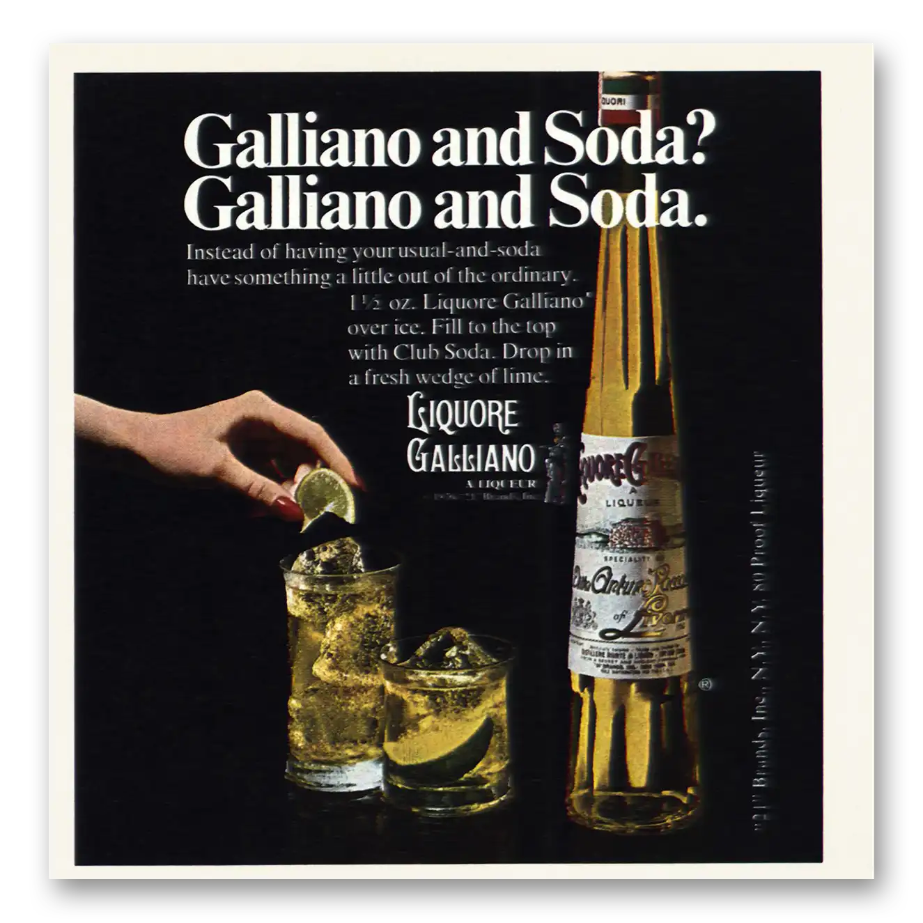 1976 Galliano Liqueur Print Ad | Liquore Galliano Galliano Soda?