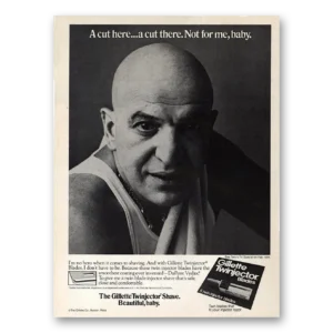 1976 Gillette Twinjector Shave Print Ad | Telly Savalas