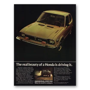 1976 Honda Civic Print Ad | Real Beauty Of Honda Is Driving It