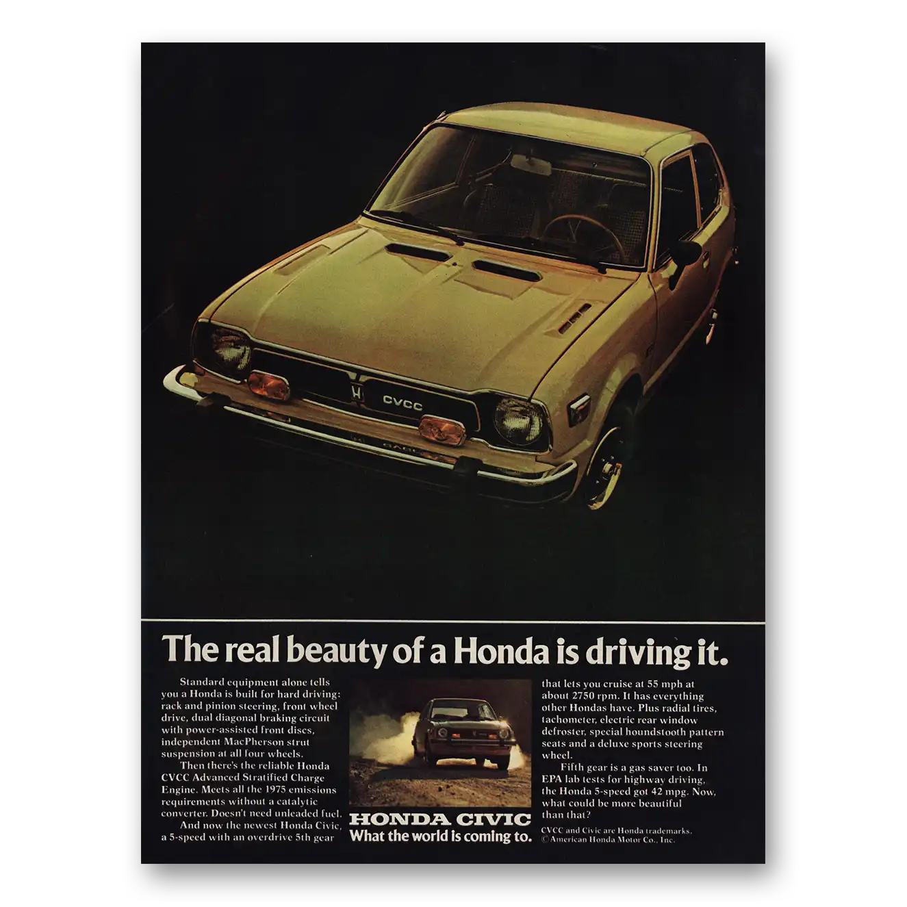 1976 Honda Civic Print Ad | Real Beauty Of Honda Is Driving It